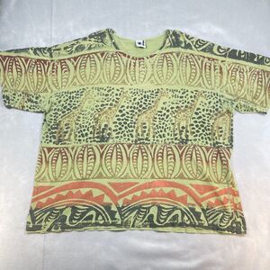 Vintage EZL T-Shirt Safari Giraffe Print One Size Made In USA 90's Oversize